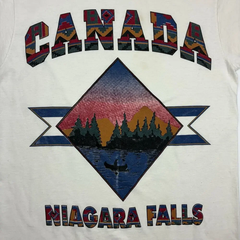 Vintage Canada Niagara Falls Graphic Tee Cream Single Stitch M - Picture 2 of 9